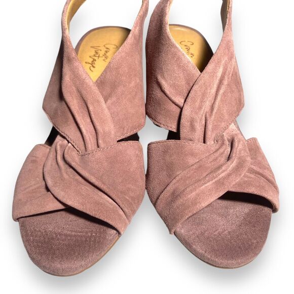Crown Vintage Women's Poudre Pink Suede Heeled Open Toe Sandals Size 7 M /37.5 - Picture 3 of 14